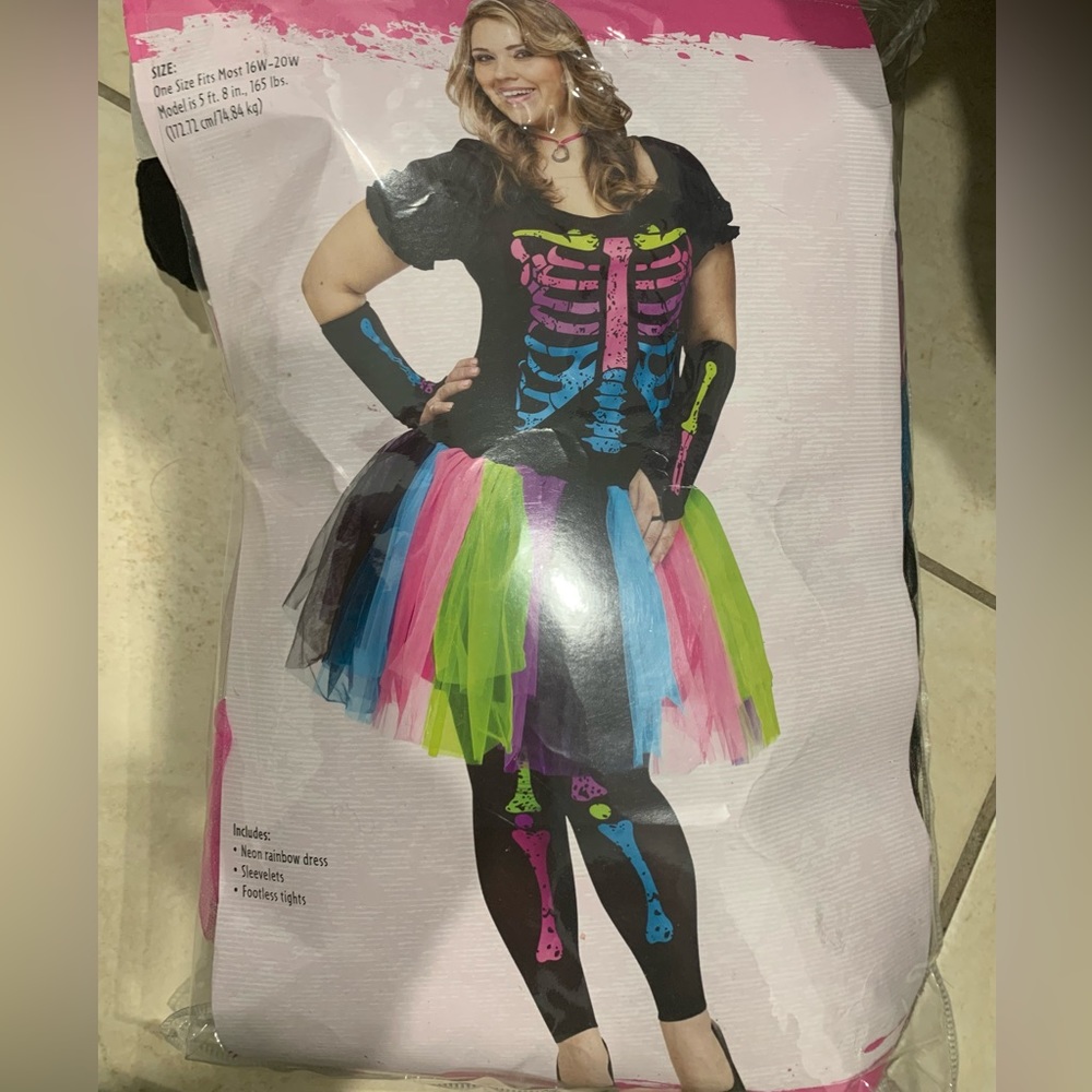 Plus size neon skeleton costume dress